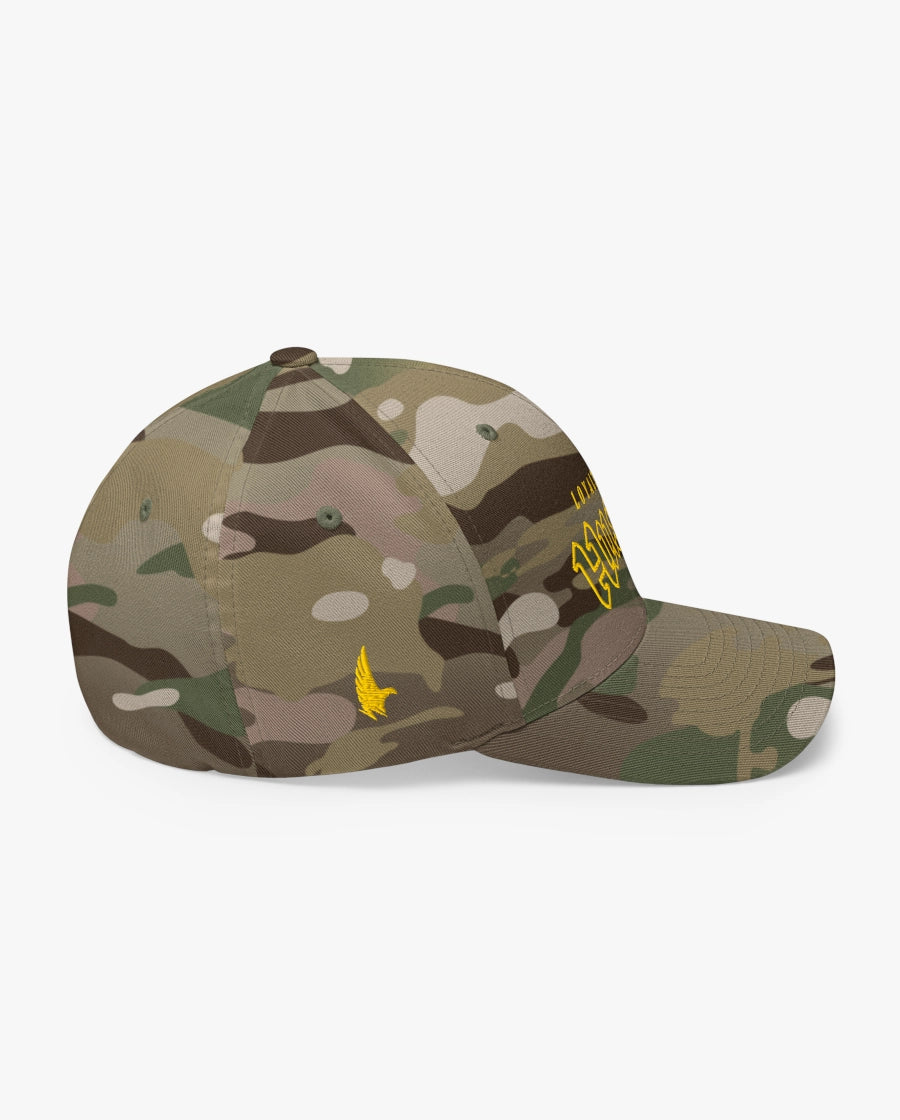 Loyalty Vibes Hustle Fitted Hat Camo Yellow Right