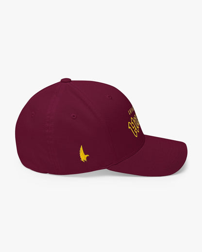 Loyalty Vibes Hustle Fitted Hat Maroon Yellow Right