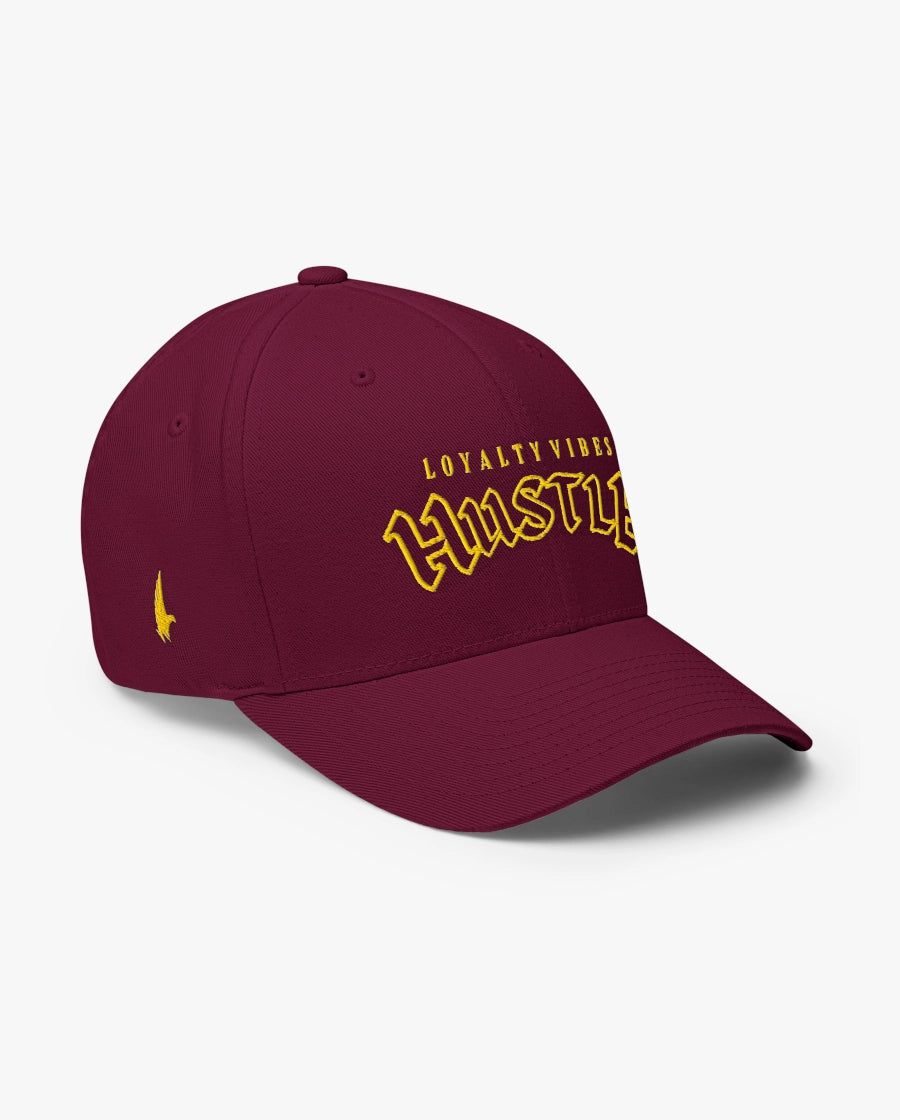 Loyalty Vibes Hustle Fitted Hat Maroon Yellow
