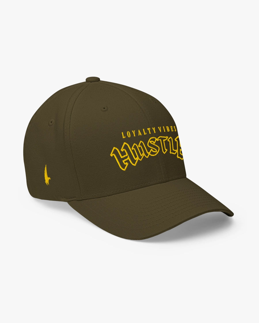 Loyalty Vibes Hustle Fitted Hat Military Green Yellow