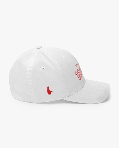 Loyalty Vibes Hustle Fitted Hat White Red Right