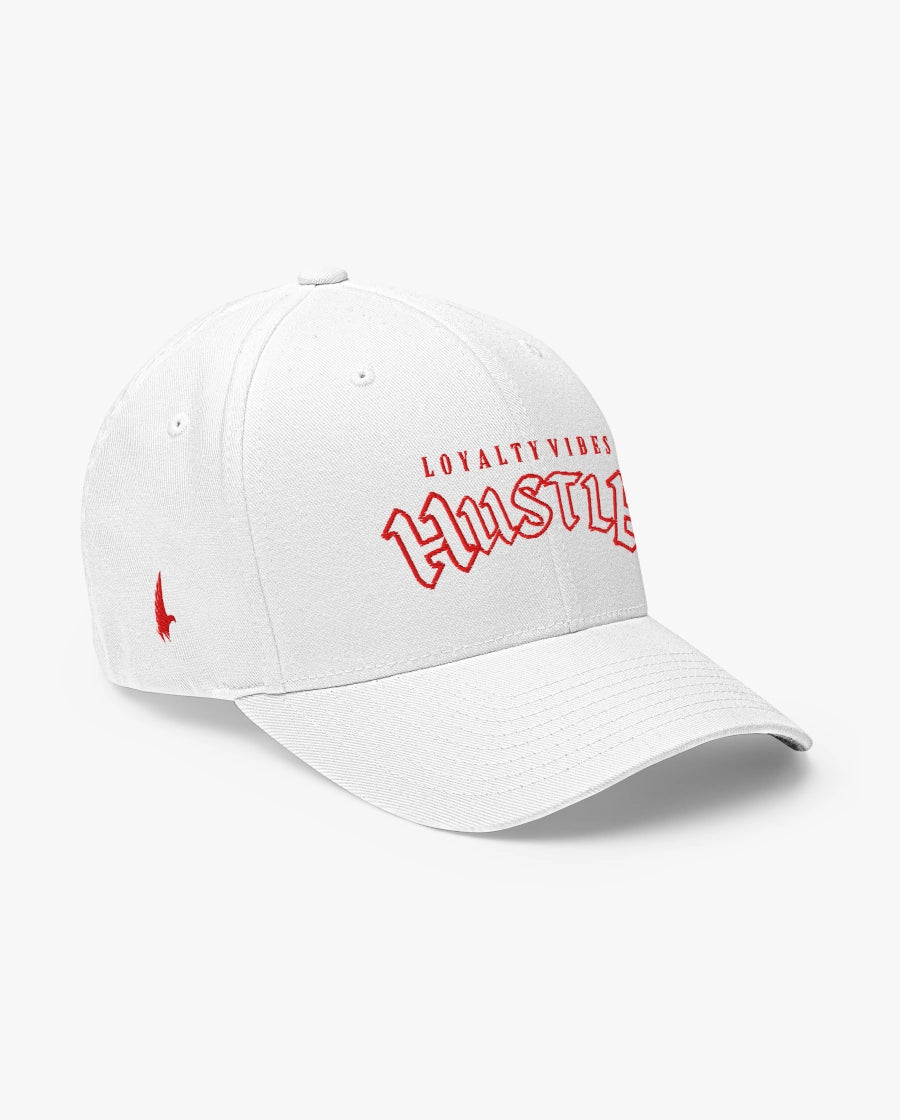 Loyalty Vibes Hustle Fitted Hat White Red