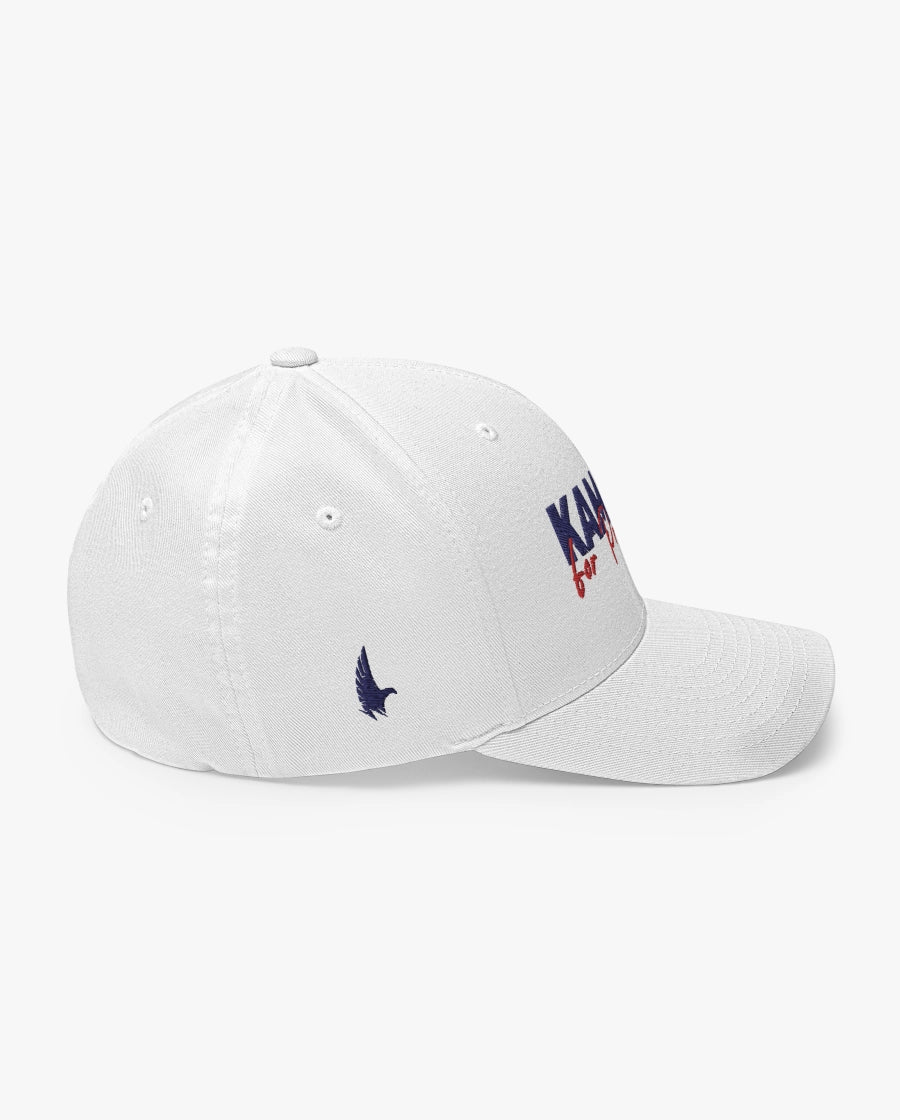 Loyalty Vibes Kamala For President Fitted Hat White Navy Blue Right
