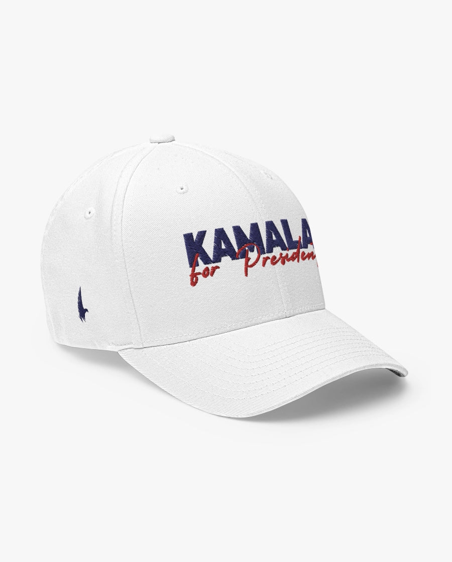 Loyalty Vibes Kamala For President Fitted Hat White Navy Blue