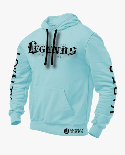 Loyalty Vibes Legends Never Die Graphic Hoodie Baby Blue Black Men's Loyalty Vibes