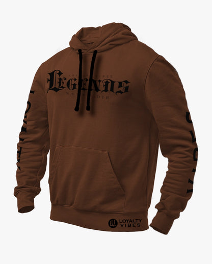 Loyalty Vibes Legends Never Die Graphic Hoodie Brown Black Men's Loyalty Vibes