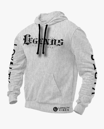 Loyalty Vibes Legends Never Die Graphic Hoodie Heather Gray Black Men's Loyalty Vibes