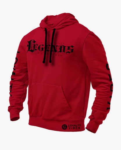 Loyalty Vibes Legends Never Die Graphic Hoodie Burgundy Black Men's Loyalty Vibes