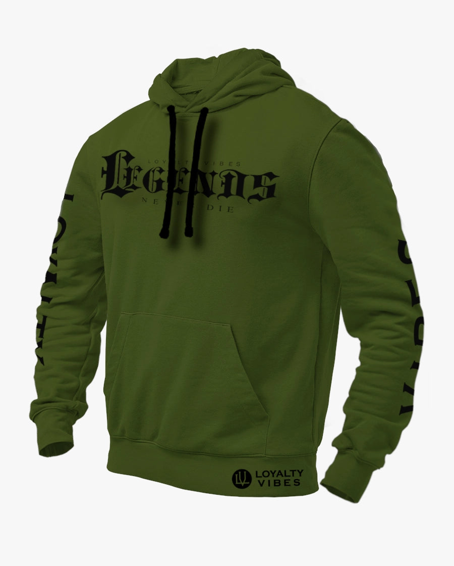 Loyalty Vibes Legends Never Die Graphic Hoodie Military Green Black Men's Loyalty Vibes