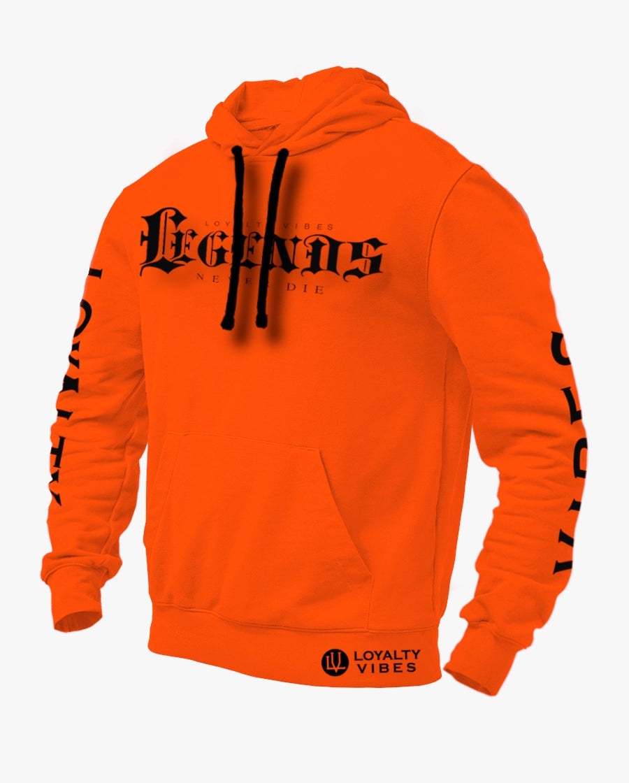 Loyalty Vibes Legends Never Die Graphic Hoodie Orange Black Men's Loyalty Vibes
