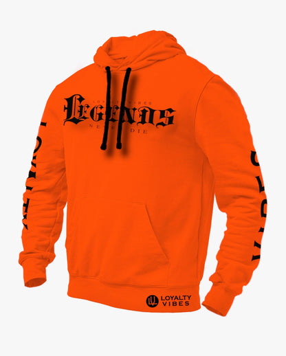 Loyalty Vibes Legends Never Die Graphic Hoodie Orange Black Men's Loyalty Vibes