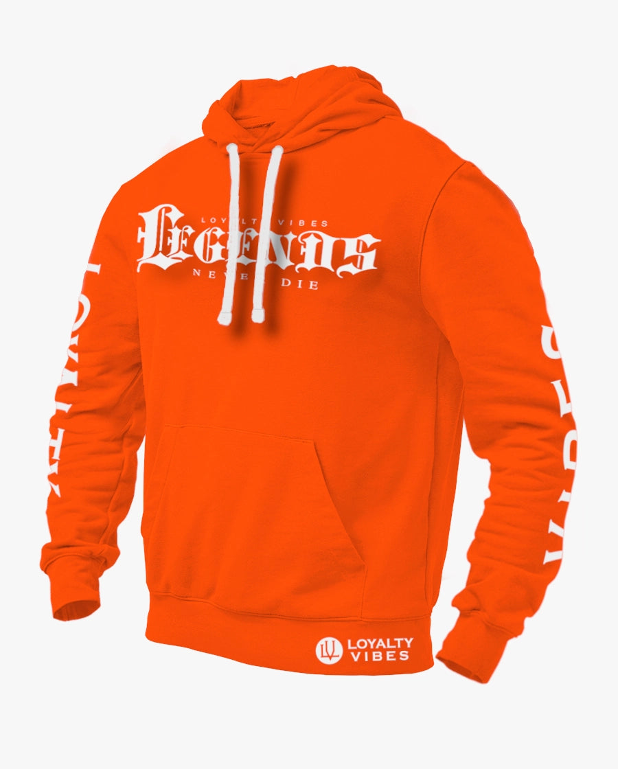 Loyalty Vibes Legends Never Die Graphic Hoodie Orange Men's Loyalty Vibes