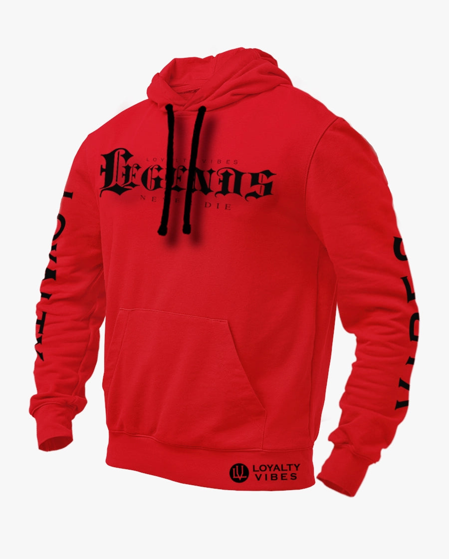Loyalty Vibes Legends Never Die Graphic Hoodie Red Black Men's Loyalty Vibes