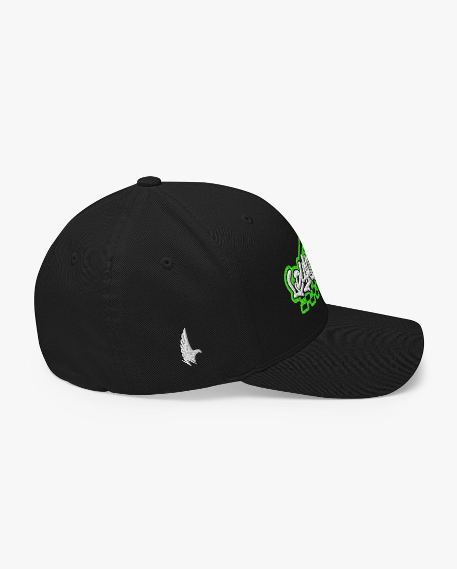 Loyalty Vibes Moto Fitted Hat Black/Lime Green Right