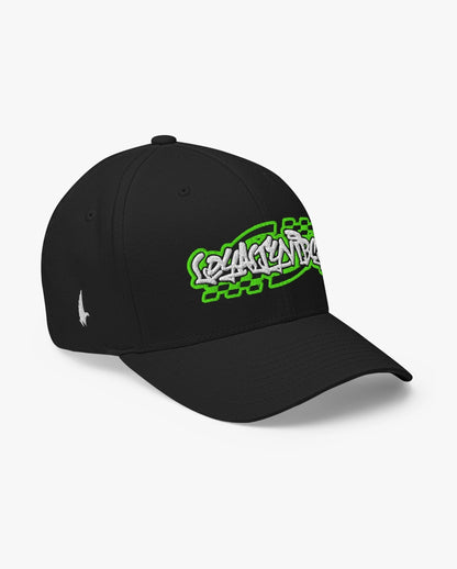 Loyalty Vibes Moto Fitted Hat Black Neon Green