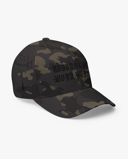 Loyalty Vibes Nobody Cares Work Harder Fitted Hat Black Camo/Black