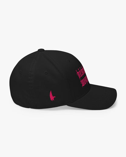 Loyalty Vibes Nobody Cares Work Harder Fitted Hat Black/Pink Right
