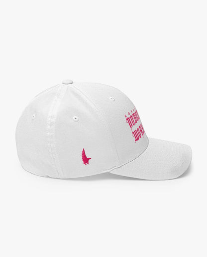Loyalty Vibes Nobody Cares Work Harder Fitted Hat White/Pink Right