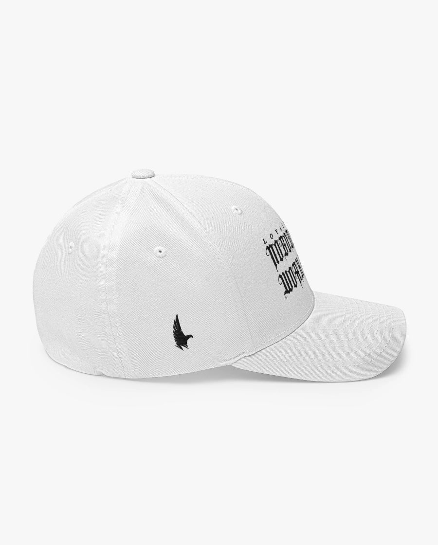 Loyalty Vibes Nobody Cares Work Harder Fitted Hat White Right