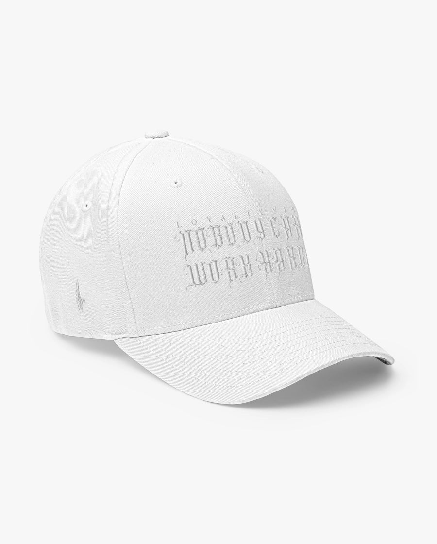 Loyalty Vibes Nobody Cares Work Harder Fitted Hat Whiteout