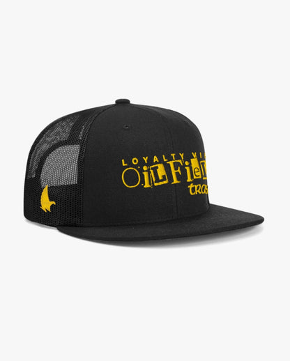 Loyalty Vibes Oilfield Trash Flat Brim Trucker Hat Black / Gold