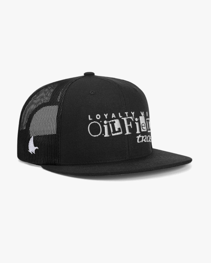 Loyalty Vibes Oilfield Trash Flat Brim Trucker Hat Black