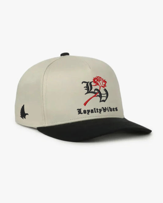 Loyalty Vibes Reverence A-Frame Snapback Hat Beige Black Red Black Adjustable