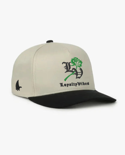 Loyalty Vibes Reverence A-Frame Snapback Hat Khaki Black Green Black Adjustable