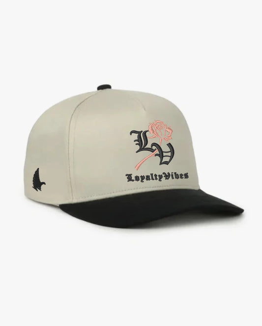 Loyalty Vibes Reverence A-Frame Snapback Hat Khaki / Black / Light Pink / Black