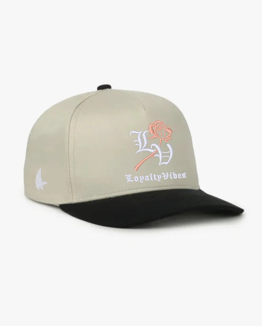 Loyalty Vibes Reverence A-Frame Snapback Hat Khaki / Black / Light Pink / White