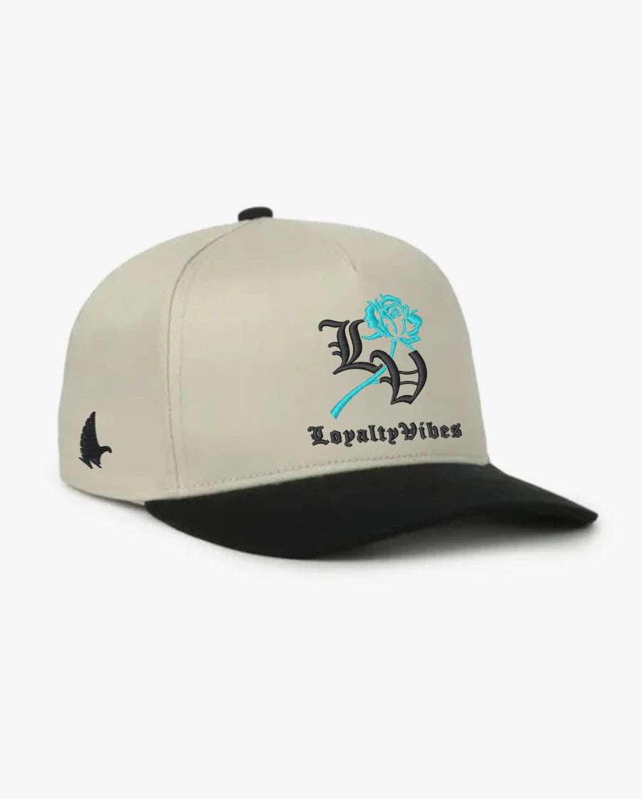 Loyalty Vibes Reverence A-Frame Snapback Hat Khaki Black Teal Black Adjustable
