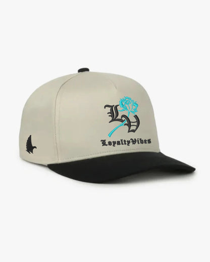 Loyalty Vibes Reverence A-Frame Snapback Hat Khaki Black Teal Black Adjustable
