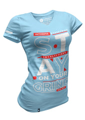 Women's Stay On Your Grind V-Neck Tee Baby Blue - Loyalty Vibes