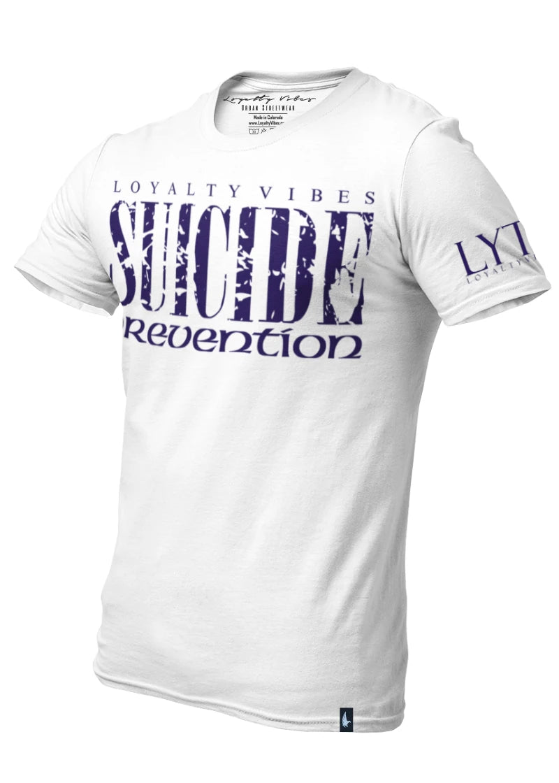 Suicide Prevention T-Shirt White/Navy Blue - Loyalty Vibes
