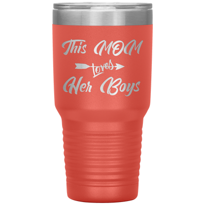 This Mom Loves Her Boys Tumbler Coral
