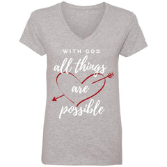 With God All Things Are Possible Women's V-Neck T-Shirt Heather Grey - Loyalty Vibes