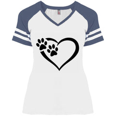 Ladies' Paws Of Passion Crossover T-Shirt White Heather Navy - Loyalty Vibes