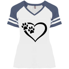 Ladies' Paws Of Passion Crossover T-Shirt White/Heather Navy - Loyalty Vibes