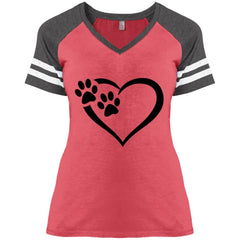 Ladies' Paws Of Passion Crossover T-Shirt Heather Red Heathered Charcoal - Loyalty Vibes