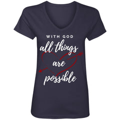 With God All Things Are Possible Women's V-Neck T-Shirt Navy - Loyalty Vibes