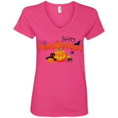 Happy Halloween V-Neck T-Shirt Hot Pink - Loyalty Vibes