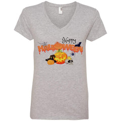 Happy Halloween V-Neck T-Shirt Heather Grey - Loyalty Vibes