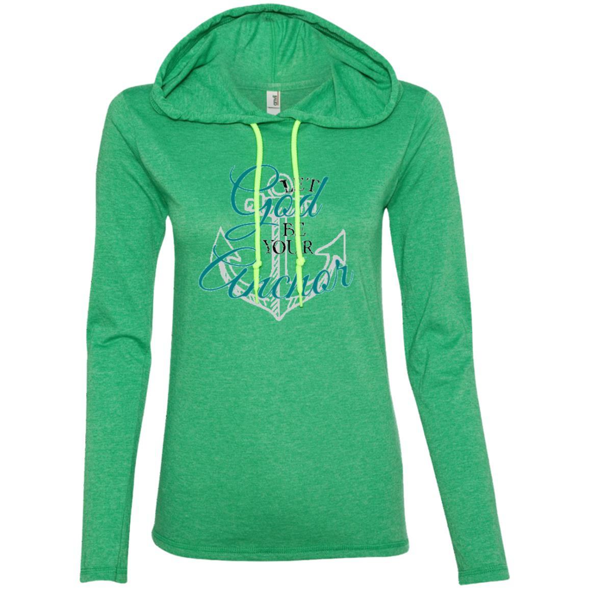 God's Anchor T-Shirt Hoodie Heather Green/Neon Yellow - Loyalty Vibes