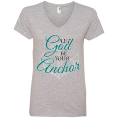 God's Anchor V-Neck T-Shirt Heather Grey - Loyalty Vibes