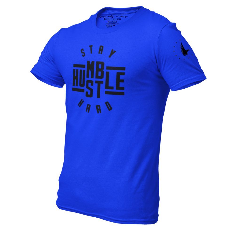 Stay Humble Hustle Hard T-Shirt - Blue/Black - Loyalty Vibes
