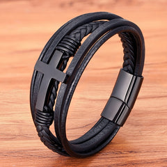 Classic Christian Style Leather Bracelet Black - Loyalty Vibes