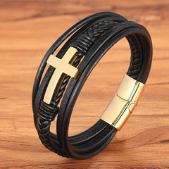 Classic Christian Style Leather Bracelet Gold - Loyalty Vibes