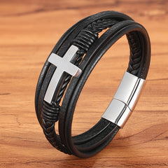 Classic Christian Style Leather Bracelet Steel - Loyalty Vibes