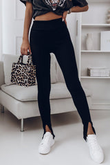 High Waist Slit Leggings Black - Loyalty Vibes