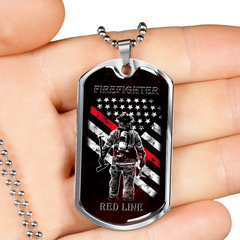 Red Line Firefighter Dog Tag Necklace - Loyalty Vibes